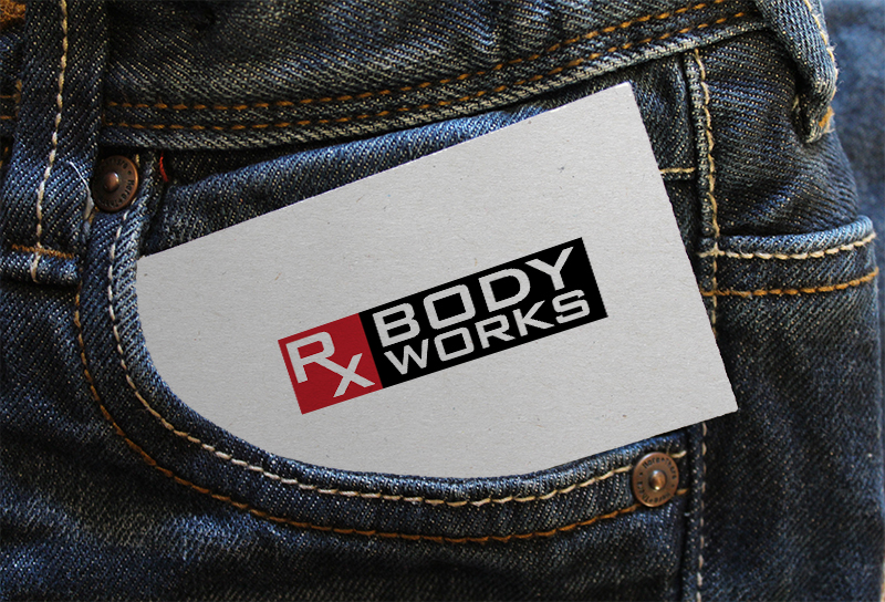 rx bodyworks logo on business card in pocket